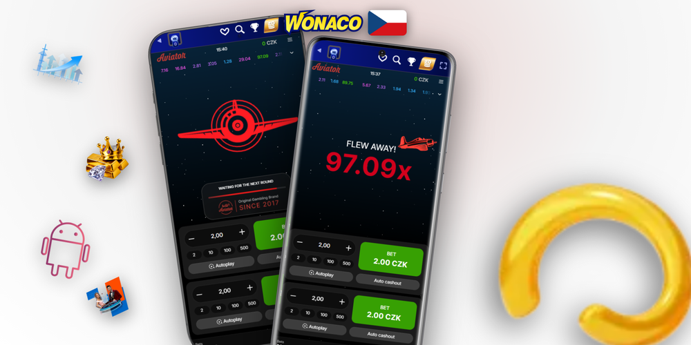 Panorama Aviator online rozhraní Wonaco Casino s dual betem a live chatem