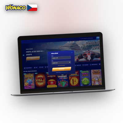 Vytvoření účtu Wonaco Casino e-mailem – ikona obálky nad registračním formulářem