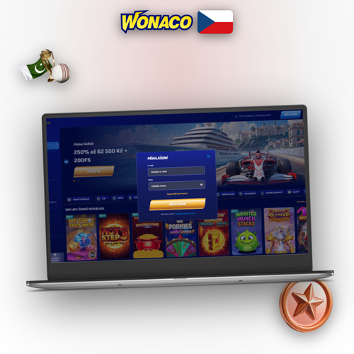 Wonaco Casino registrace – formulář na notebooku a mobilu s tlačítkem Registrovat