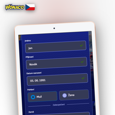Wonaco Casino registrace telefonním číslem – potvrzení účtu pomocí SMS kódu