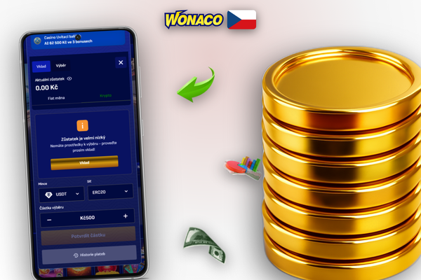 Rozhraní sázkové knihy Wonaco Casino s přepínačem formátů kurzů a funkcí Cash Out