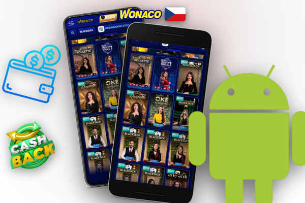 Ikona bezpečnostního štítu s logem Wonaco Casino a šipkou aktualizace na Androidu